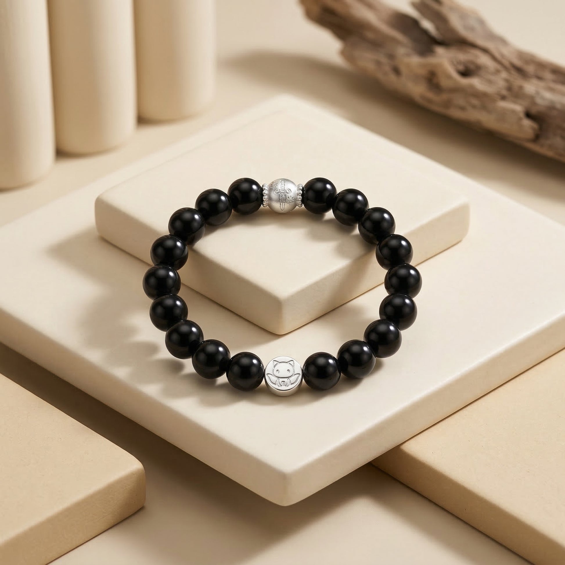 Orbii Black Obsidian Bracelet Silver - NFC crystal jewelry for protection