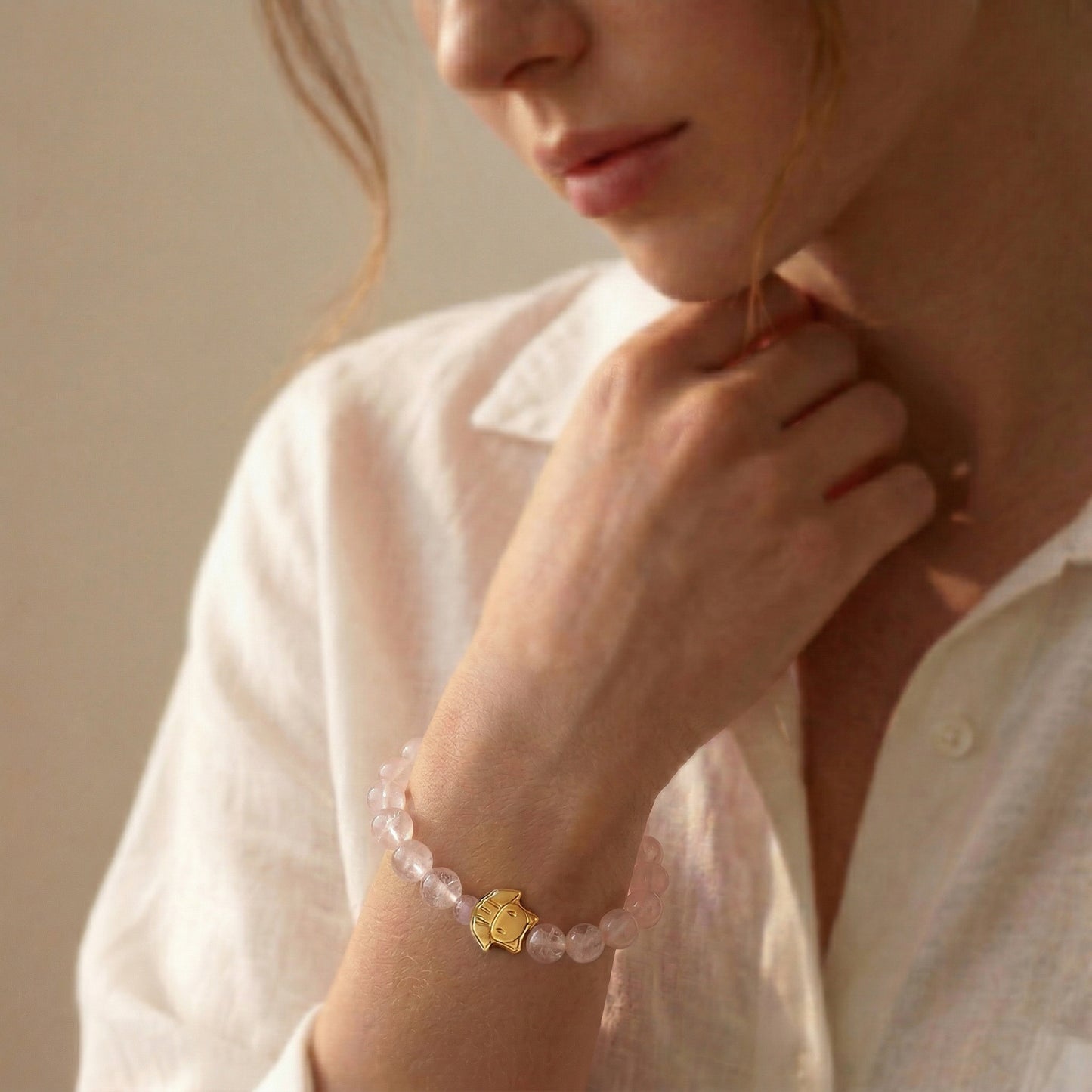 Orbii Rose Quartz Crystal Bracelet - NFC ritual jewelry for love and connection - view 3