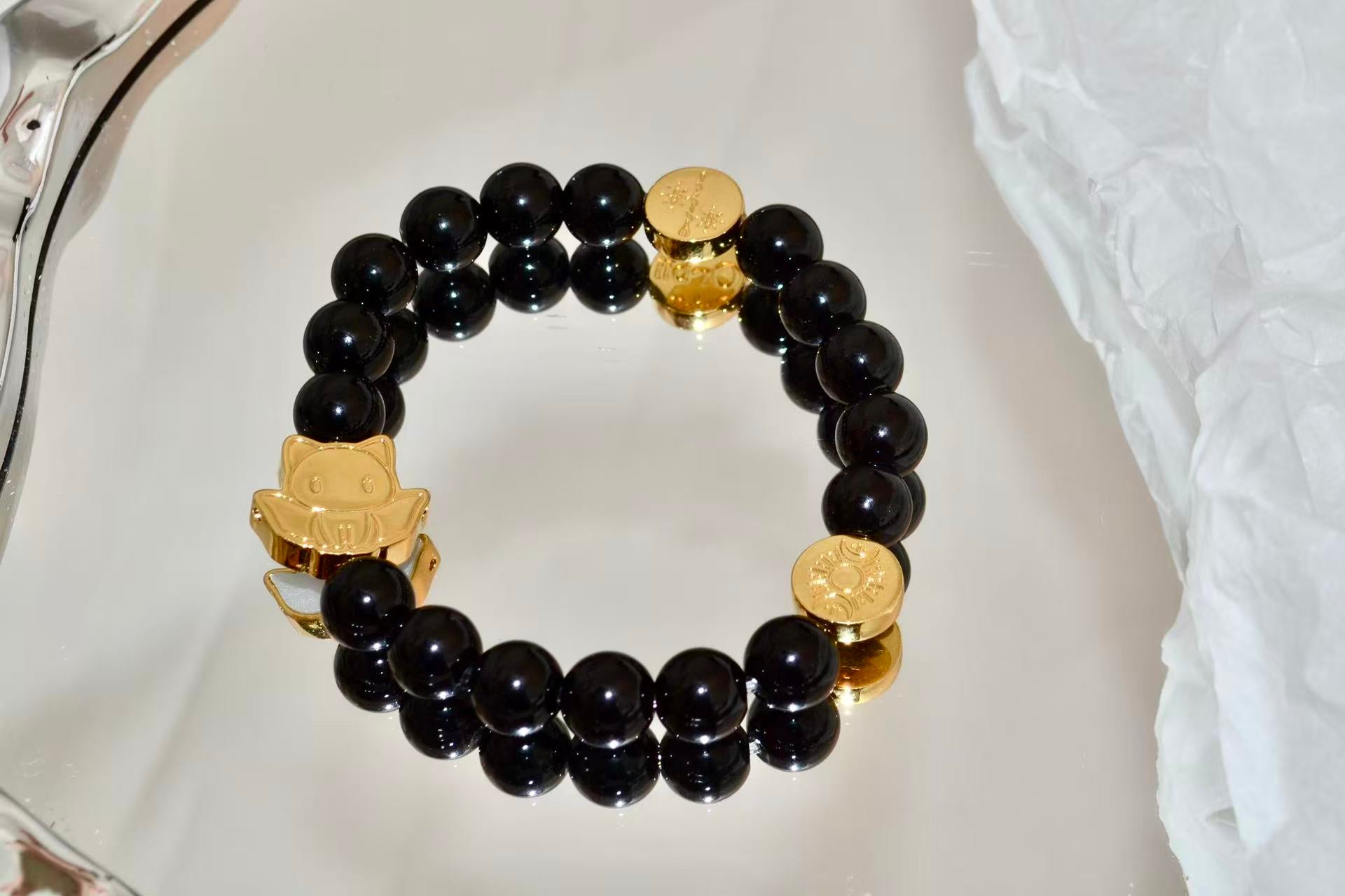 Orbii Black Obsidian Bracelet Gold - NFC crystal jewelry for protection - view 2
